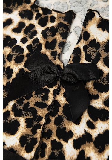 Kadın Pamuklu Çıtır Çiçek Desenli Baby Overloklu Fiyonk Detaylı Uzun Kollu Pijama Takımı Ko70142 Siyah