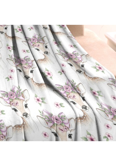 Geyik Desenli 30x40 Flanel Polar Battaniye, Yumuşak Ve Rahat-a7 Deer Floral Crown
