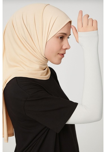 Pratik Tesettür Kolluk Penye Namaz Kolluğu Düz Beyaz