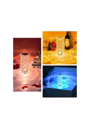 Bfs Masa Ve Gece Lambası Şık Ve Dayanıklı Sensörlü Şarjlı Kristal Lamba Çok Renkli