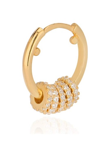 Taşlı Halkalı Altın Kaplama Tekli Gümüş Küpe Gold - Gümüş