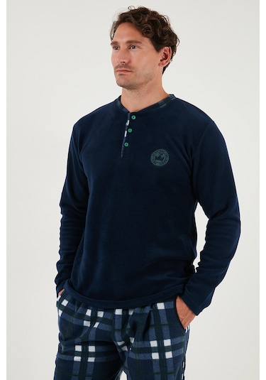 Buratti Regular Fit Bisiklet Yaka Kışlık Yumuşak Dokulu Polar Erkek Pijama Takımı 6096100 Lacivert