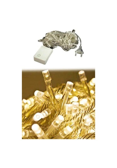 8 Fonksiyonlu 100 Ledli 10 Metre Fişli Led Dekor Lambası Günışığı Sarı Renk Yılbaşı Ağacı Işığı Gün Işığı