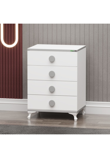 Elegant Mdf Çıtalı Beşik + Şifonyer Yatak Uykuseti - Gri Beyaz