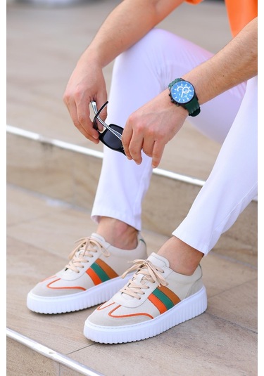 Shoetyle - Bej Deri Bağcıklı Erkek Günlük Ayakkabı 101-9082-933-bej Bej