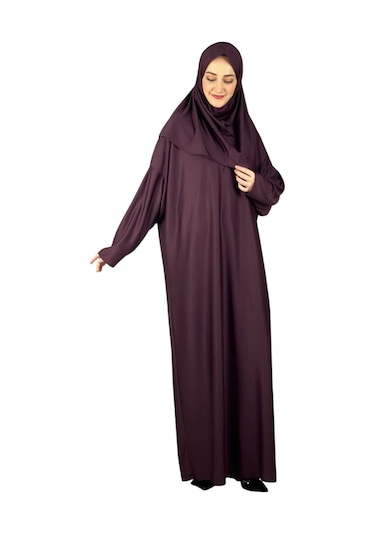 Namaz Elbisesi Eşarp Seccade Tesbih Set, İslami Giyim Takım Ferace Turban Şal Vişne