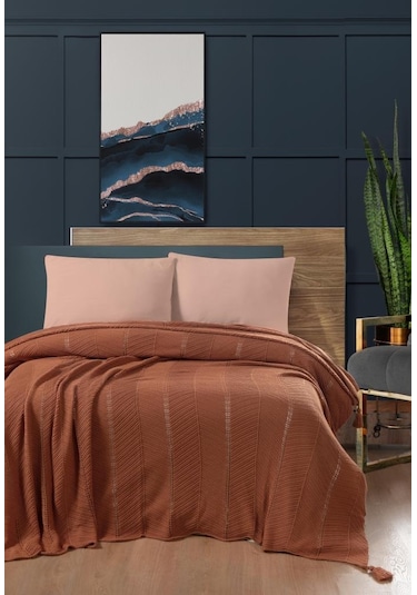 Sophıstıc Çift Kişilik Akrilik Örgü Battaniye Oranj