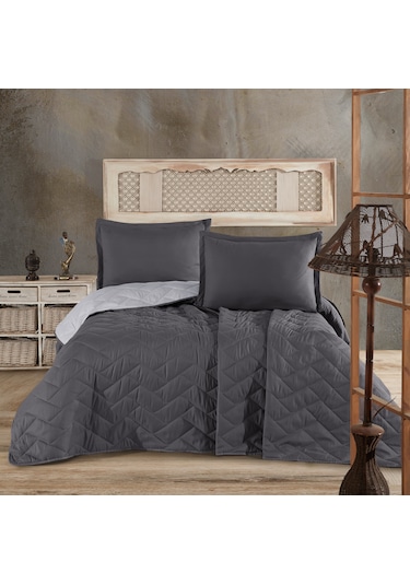 Microfiber Çift Kişilik Yatak Örtüsü Seti Aragon Antrasit