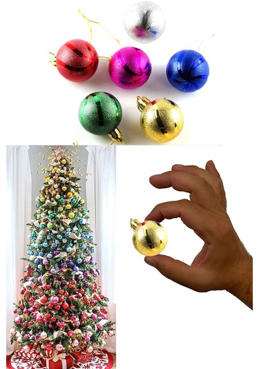Renkli Parlak Desenli 6lı Yılbaşı Top Süs 4cm Çam Ağacı Süsleri