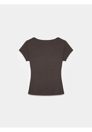 Dilvin 32840 V Yaka Basic T-shirt-koyu Kahve