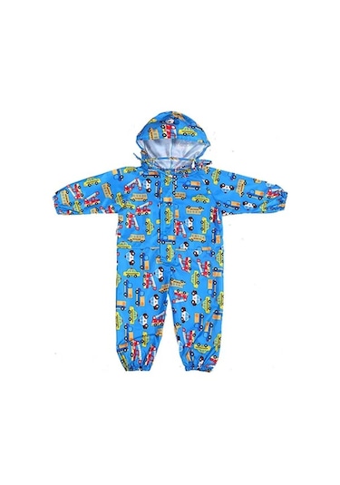 Siamese Desenli İnce Kesit Kapşonlu Çocuk Yağmurluk Mavi