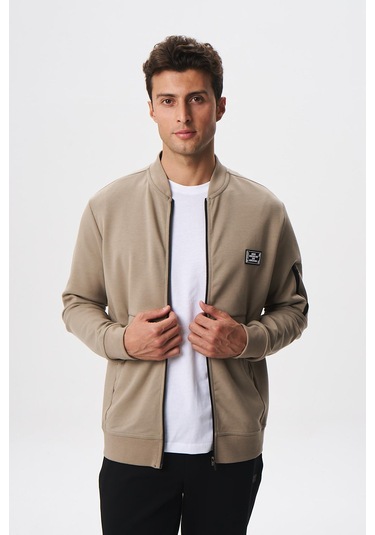 Arma Erkek Slim Fit Scuba Su Geçirmeyen Kumaş Basic Kol Cepli Tam Fermuar Kolej Yaka Sweatshirt K28324988301 Gri