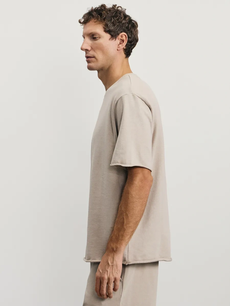 Zarına Oversize Koşu Tişörtü Pamuklu İşlenmemiş Kenarlı 444747135 Bej