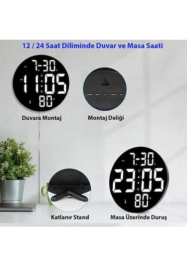 Monozone 12ınç Led Duvar Masa Saati Dijital Modern Elektronik