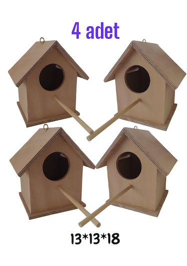 Ncy Ahşap Kancalı Kuş Yuvası Kuş Evi 4 Adet 13 x 13 x 18 CM