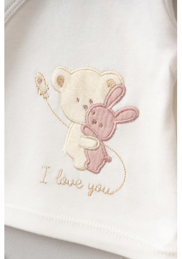 Bebitof %100 Pamuk Sarılan Ayıcık Tavşan Desenli 5 Parça Yenidoğan Hastane Çıkışı Zıbın Seti Bbtf.ksmn.20123.48 Somon