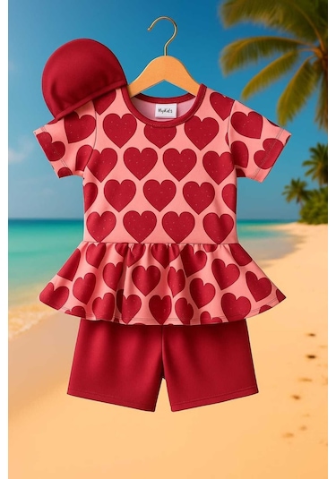My Kids Wear Üç Parça Kız Çocuk Boneli Mayo Mint Yeşili - Pembe