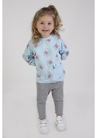 Harika Kids Kız Bebek&çocuk İki İplik Kumaş Orta Kalınlıkta Örme Basic Oversize Alt Üst Eşofman Takımı 001