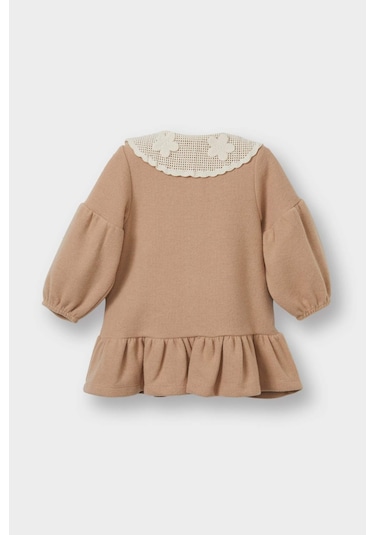 Defacto Kız Bebek Bebe Yaka Uzun Kollu Elbise G0144a525wnbg400 Bej