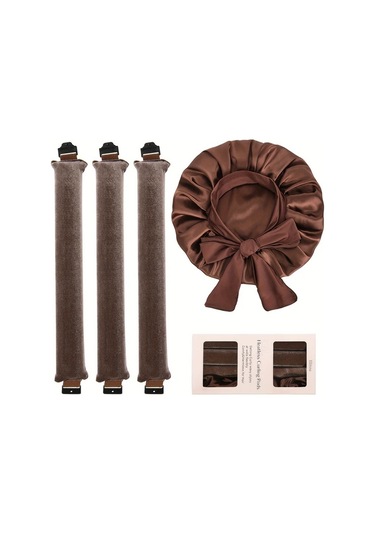 Gateesat Kahve Isız Dalga Seti 4 Parça Saten Bone Frizsiz Saç Stili Kahverengi
