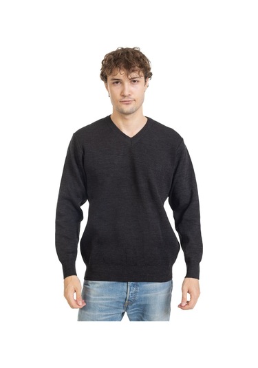 Erkek Orta Yaş Ve Üzeri Sıkı Dokuma Triko Örgü Akrilik Kışlık Baba V Yaka Kazak 2060-antrasit Antrasit