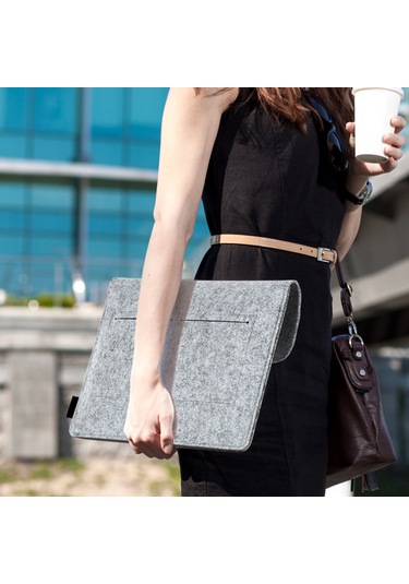 Vkemall 13.3 İnç Apple Macbook İçin Dört Bölmeli Felt Kılıf - Mouse Ve Şarj Cihazı Çantası İle Gri Koruyucu Torba Gri