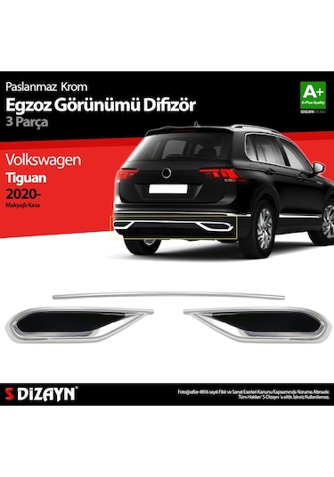 S-dizayn Vw Tiguan Krom Egzoz Görünümü Difüzör 3 Parça 2020-2024 A+kalite