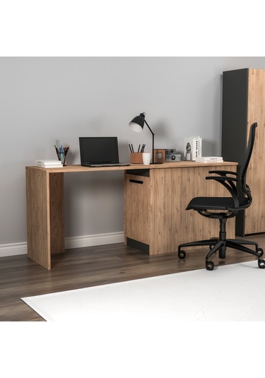 Arnetti Akser Dolaplı Geniş Çalışma Bilgisayar Masası Atlantik Çam Antrasit - Akser