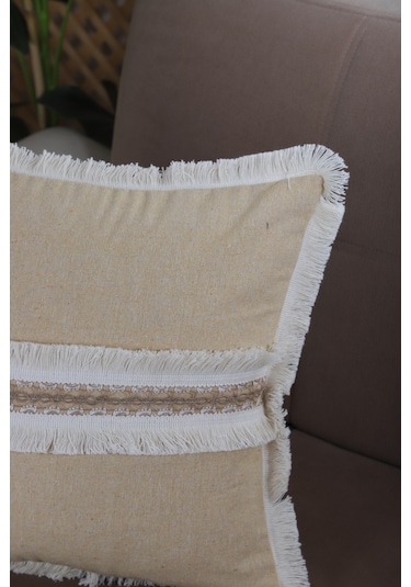 Dnc Home Tekstil Ndchome Sarı Keten Jüt Dantelli Kırlent Kırlent Kılıfı