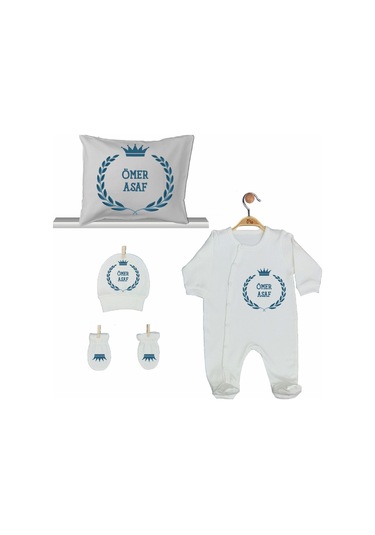 Pia Baby Gl 2008 İsme Özel Taçlı Beşli Tulum Set Mavi