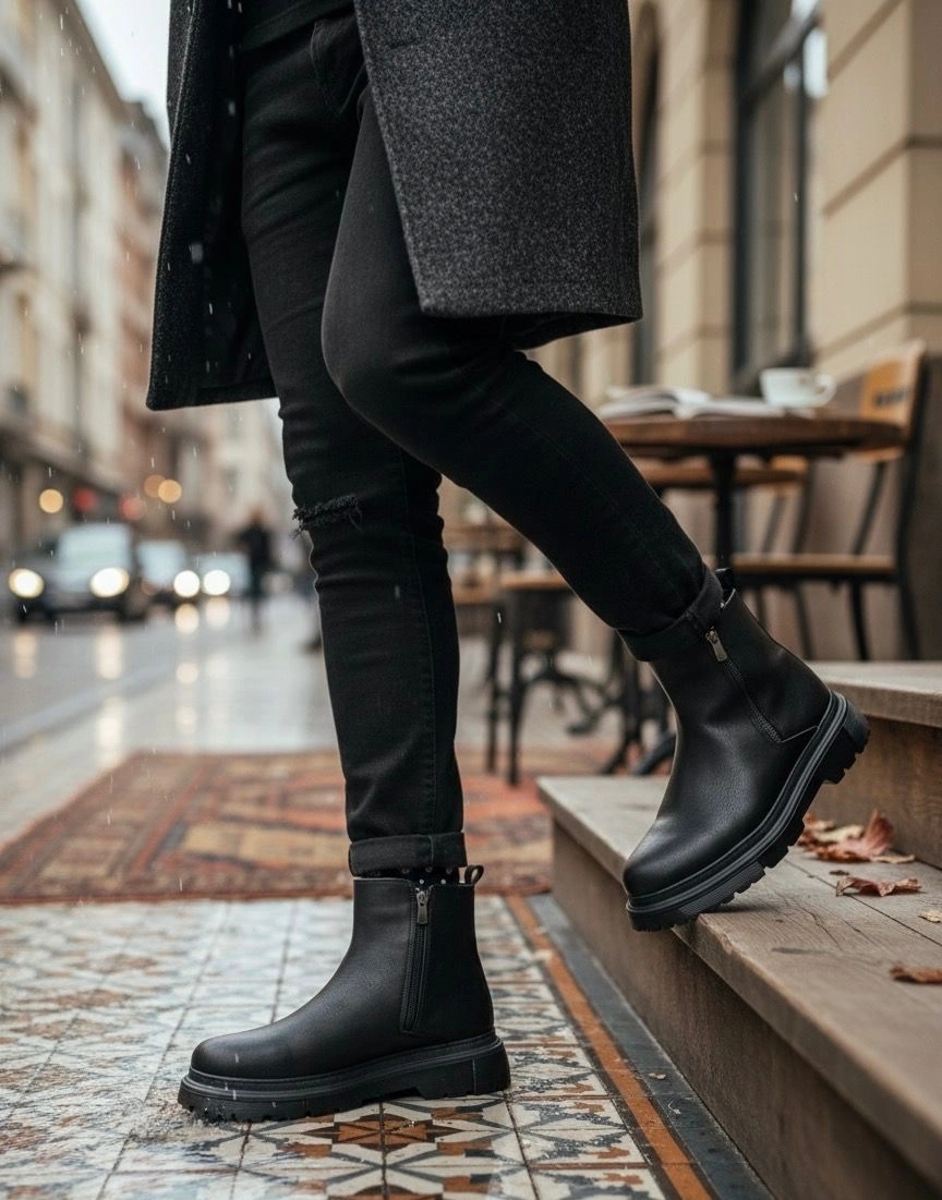 Ba0777 Siyah Çift Fermuarlı Erkek Yarım Bilek Bot Siyah