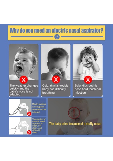 Vkemall Bebek Elektrikli Burun Emici 3 Seviye Emme Gücü, Düşük Gürültü, Işık Ve Müzik, Dahili Li-pil, 3 Silikon Uç, Saklama Kutusu, Beyaz