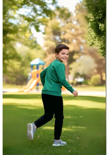 Basketball Yazı Desenli Yeşil Renk Erkek Çocuk Eşofman Takımı Yeşil