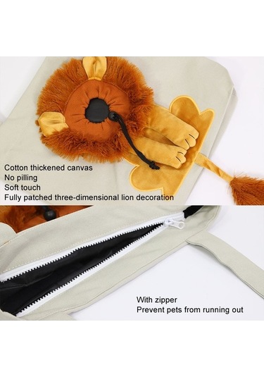 Dm Cbtx Kanvas Genişletilebilir Küçük Aslan Şekli Kedi Köpek El Çantası, Küçük Koyu Gri