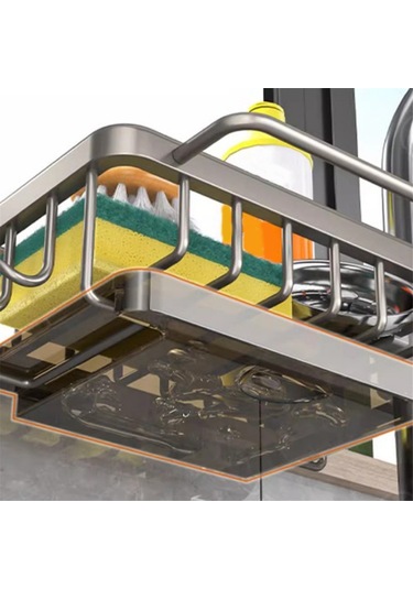 Xurunkeji Süngerlik Musluk Üstü Mutfak Lavabo Düzenleyici, Uzay Alüminyum Çıkarılabilir Askılı Musluk Gider Rafı Kancalı Gümüş Gümüş