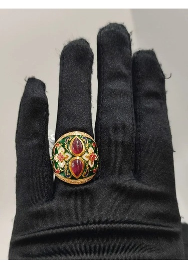 925 Ayar Gümüş Mine İşlem Yüzük 253 Altın