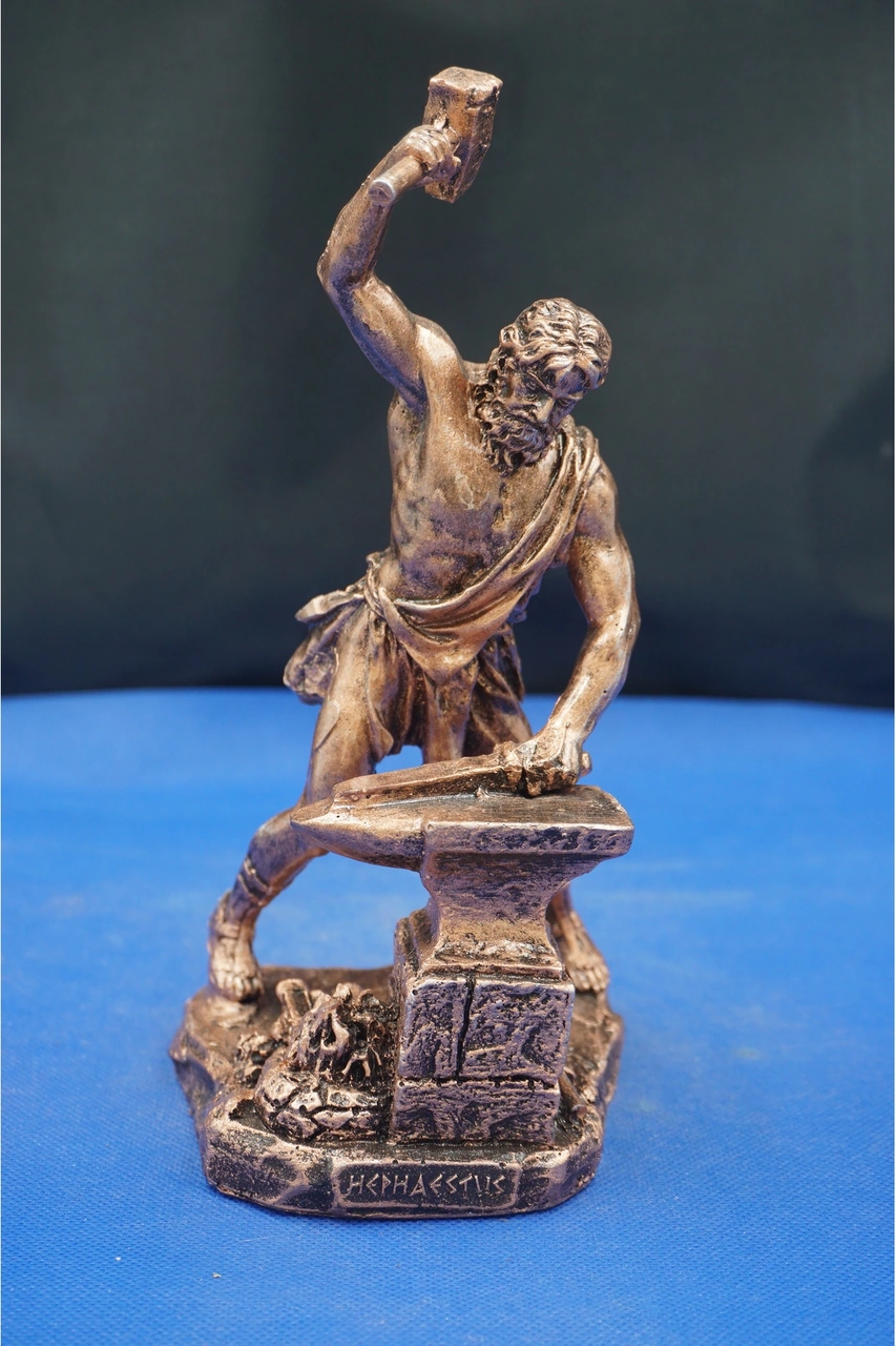 Hephaestus Ateş Tanrısı Heykel Biblo Mitolojik Heykel Özel Tasarım 22 Cm Ev Dekor Aksesuar Bronz