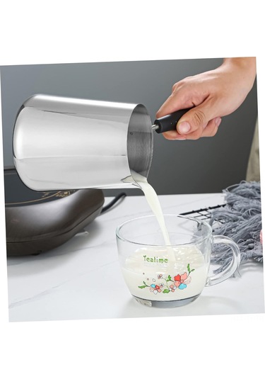 Teltree 600ml Çelik Çelik Süt Isıtıcı, Şeker Kaynatma, Çikolata Eritme, Ölçü Ölçülü, Uzun Kollü, Tüm Ocak Tiplerine Uygun Gümüş