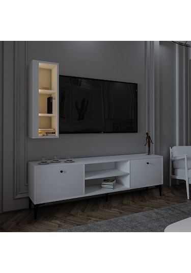 Tv Ünitesi Cunda Beyaz Led Işıklı 150 Cm