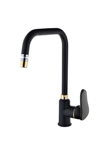 Hms Yüksek Gövde Pirinç Oynar Perlatörlü Mutfak Eviye Batarya Siyah Altın