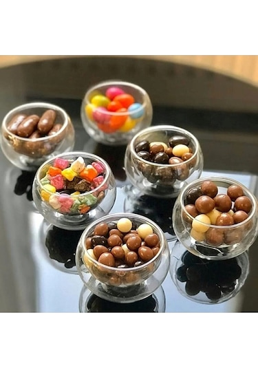 Kapris Çift Cidarlı 6'lı Cam Lokumluk Sosluk