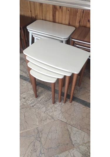 4 Lü Mdf Lam Ahşap Zigon Sehpa Ahşap - Beyaz