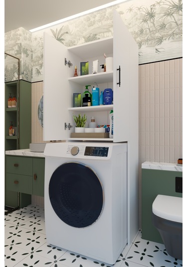 Terra İki Kapaklı Çamaşır Makinesi Dolabı Beyaz