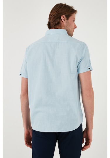 Buratti Düğmeli Yaka Pamuklu Slim Fit Cepli Erkek Gömlek Cf21S111153 Açık Mavi