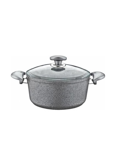 Oms Granit 26x12,5 Cm Gri Derin Tencere Cam Kapaklı 3110 Diğer