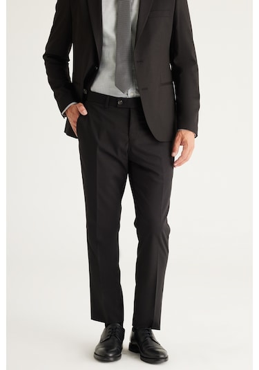 AC&Co / Altınyıldız Classics ERKEK SIYAH Ekstra Slim Fit Dar Kesim Kırlangıç Yaka Takım Elbise Siyah