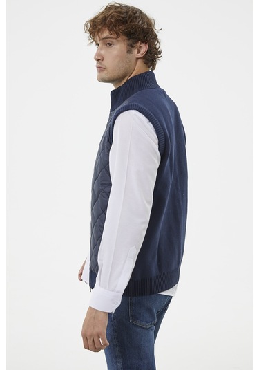 Fermuarlı Yarım Balıkçı Önü Kapitone Triko Yelek - Lacivert 001