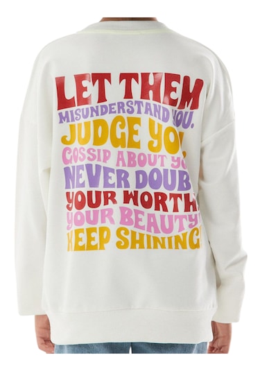 Kız Çocuk Önü Arkası Let Them Yazı Desenli Beyaz Renk Sweatshirt Beyaz