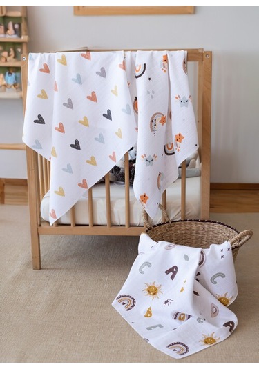 Çok Amaçlı Müslin Örtü & Battaniye 3'lü Set Pamuk Oeko-teks Sertifikalı 80x80 CM - Beyaz