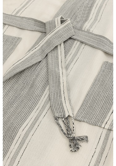 Raw Pamuk Yarasa Kol Natural Çizgili Kimono S-m 1516a Krem